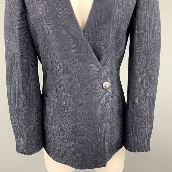 GIORGIO ARMANI Size 0 Navy Jacquard V Neck Jacket - Picture 3 of 7